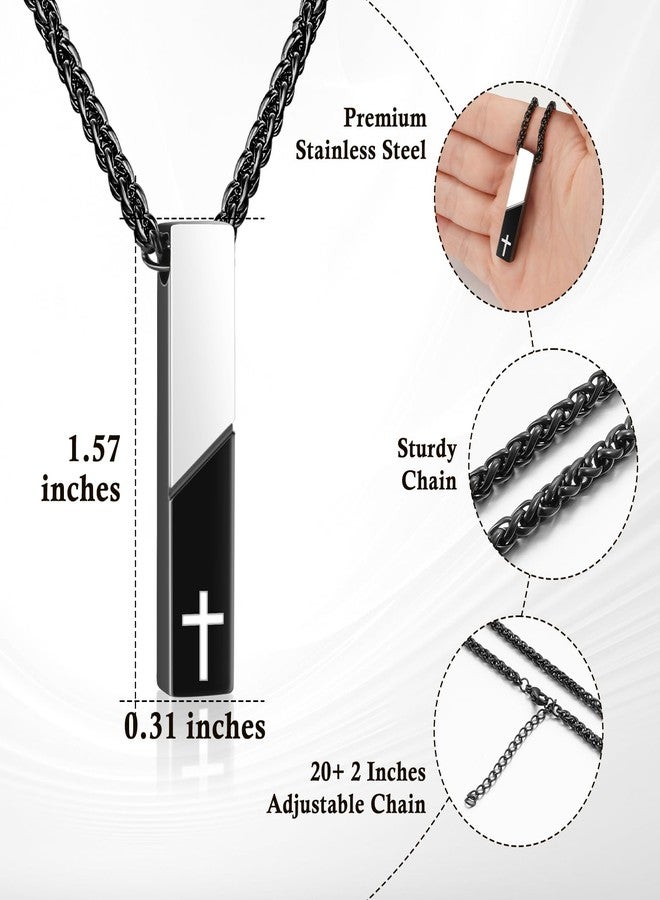 Abooxiu Urn Necklace for Ashes Cremation Jewelry for Ashes Cube Ashes Keepsakes Necklace Cross Bar Stainless Steel Memorial Urn Pendant Keepsake for Women Men - Image 2
