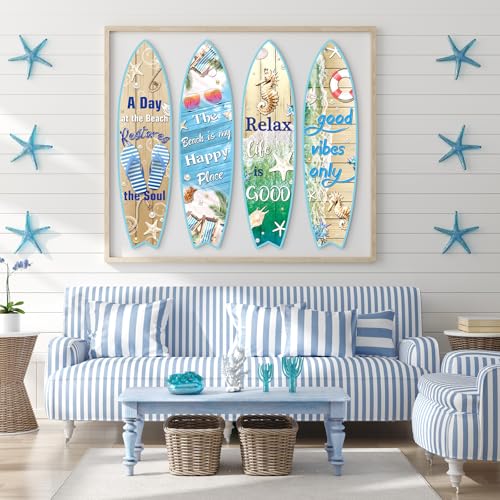 Blulu 4 Pcs Surfboard Wall Decor Surfboard Wall Hanging Sign Wooden Beach Decoration Summer Theme Decor Hawaiian Luau Party Decoration for Home Bar Aloha Tropical Birthday Party(Beach) - Image 5