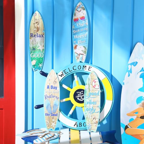 Blulu 4 Pcs Surfboard Wall Decor Surfboard Wall Hanging Sign Wooden Beach Decoration Summer Theme Decor Hawaiian Luau Party Decoration for Home Bar Aloha Tropical Birthday Party(Beach) - Image 3