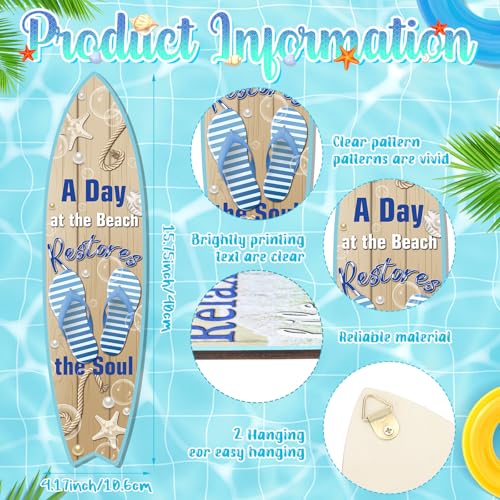 Blulu 4 Pcs Surfboard Wall Decor Surfboard Wall Hanging Sign Wooden Beach Decoration Summer Theme Decor Hawaiian Luau Party Decoration for Home Bar Aloha Tropical Birthday Party(Beach) - Image 2