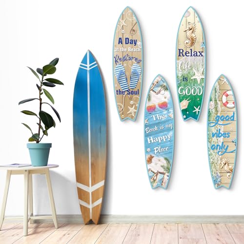 Blulu 4 Pcs Surfboard Wall Decor Surfboard Wall Hanging Sign Wooden Beach Decoration Summer Theme Decor Hawaiian Luau Party Decoration for Home Bar Aloha Tropical Birthday Party(Beach) - Image 4