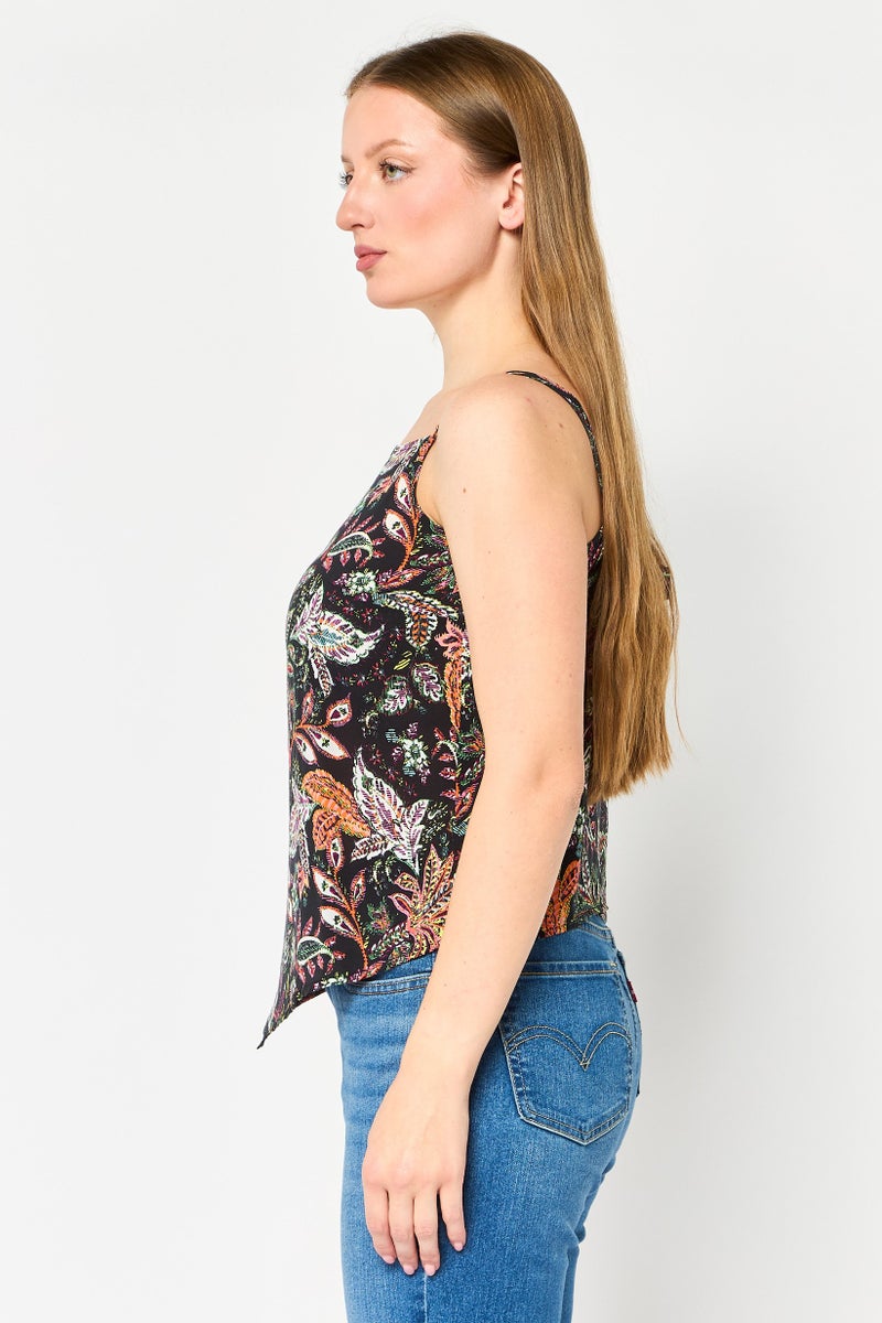 promod Women Tie Neck Graphic Print Sleeveless Tank Top, Multicolor - Image 3