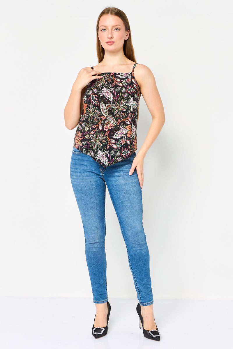 promod Women Tie Neck Graphic Print Sleeveless Tank Top, Multicolor - Image 2