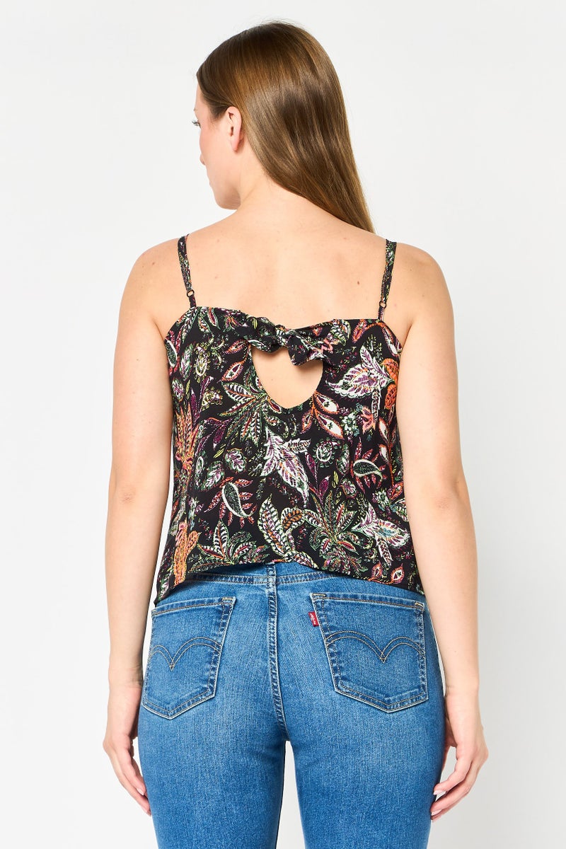 promod Women Tie Neck Graphic Print Sleeveless Tank Top, Multicolor - Image 4