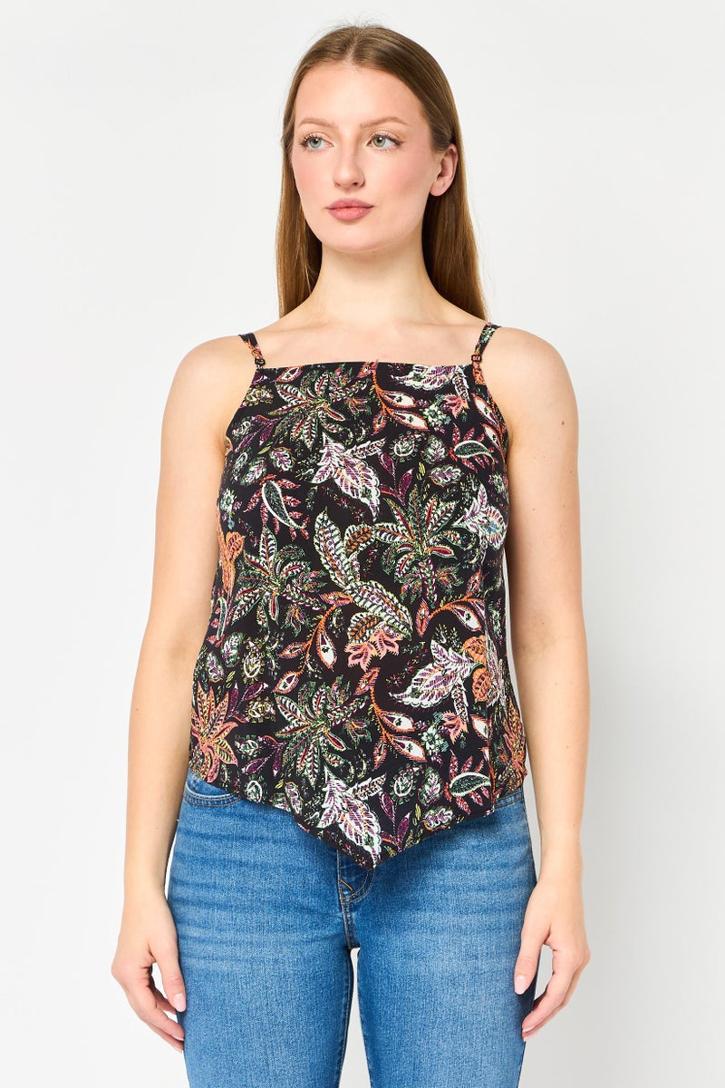 promod Women Tie Neck Graphic Print Sleeveless Tank Top, Multicolor - Image 1