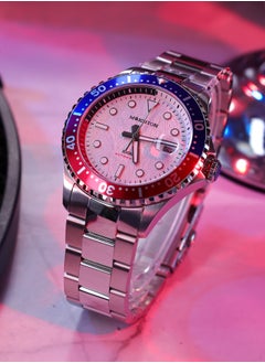 MOEMTON Meteorite Men's Mechanical Watch Grey Dial Blue Red Bezel Stainless Steel Strap See Through Back Business Casual Watch M147.BSSA01  - Image 2