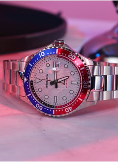 MOEMTON Meteorite Men's Mechanical Watch Grey Dial Blue Red Bezel Stainless Steel Strap See Through Back Business Casual Watch M147.BSSA01  - Image 3