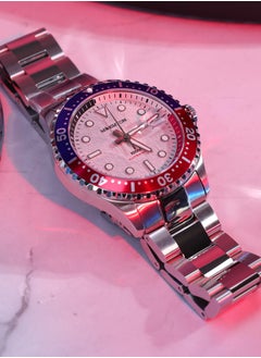 MOEMTON Meteorite Men's Mechanical Watch Grey Dial Blue Red Bezel Stainless Steel Strap See Through Back Business Casual Watch M147.BSSA01  - Image 5