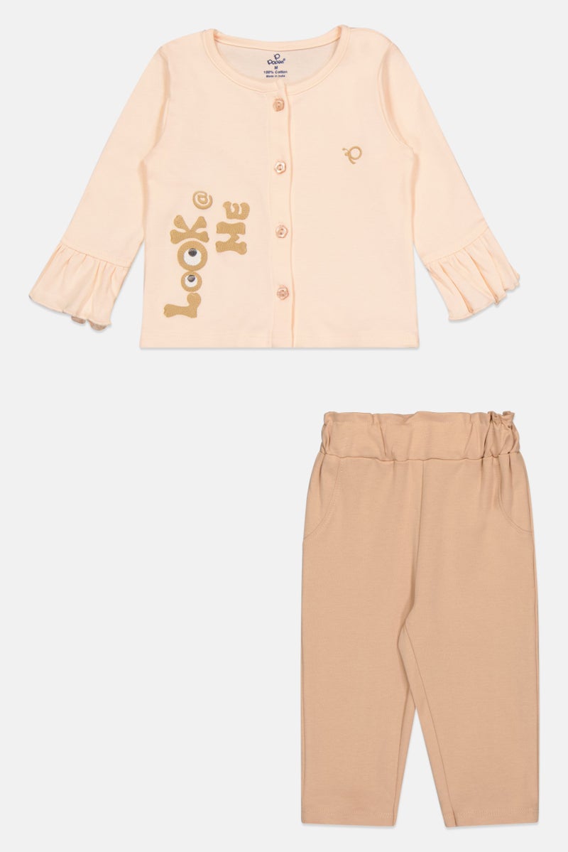POPEES Toddlers Girl 2 Pcs Embroidered Top And Pants Set, Multicolor - Image 2