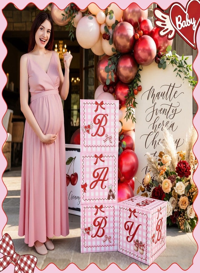 Marspark 4 Pcs She's Ready to Pop Baby Shower Decorations 11.8 Inch Boxes with Letters for Baby Shower Block Boxes for Gender Reveal Backdrop Girl Birthday Party Favors Gift - Image 5