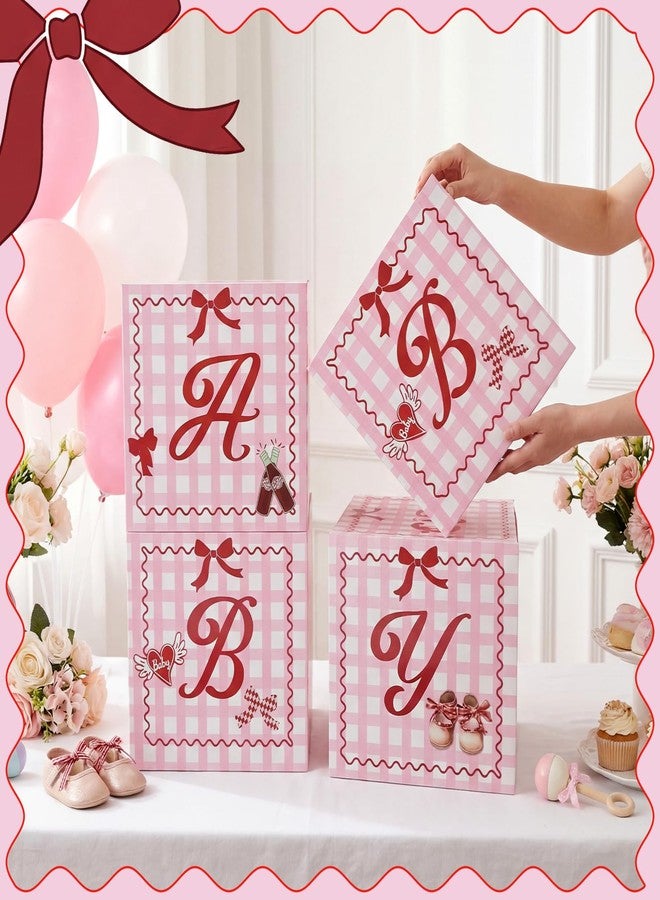 Marspark 4 Pcs She's Ready to Pop Baby Shower Decorations 11.8 Inch Boxes with Letters for Baby Shower Block Boxes for Gender Reveal Backdrop Girl Birthday Party Favors Gift - Image 2