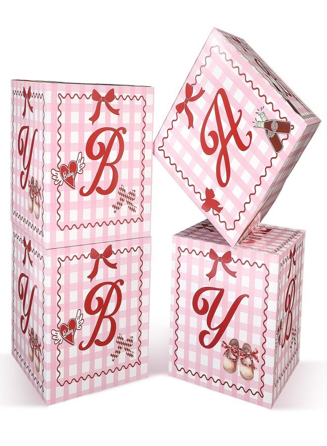 Marspark 4 Pcs She's Ready to Pop Baby Shower Decorations 11.8 Inch Boxes with Letters for Baby Shower Block Boxes for Gender Reveal Backdrop Girl Birthday Party Favors Gift - Image 1