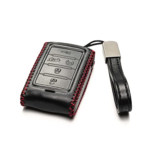 Vitodeco Genuine Leather Smart Key Fob Case Compatible with Jeep Wagoneer, Jeep Grand Wagoneer, Jeep Grand Cherokee 2022-2025 (5-Button, Black/Red) - Image 2