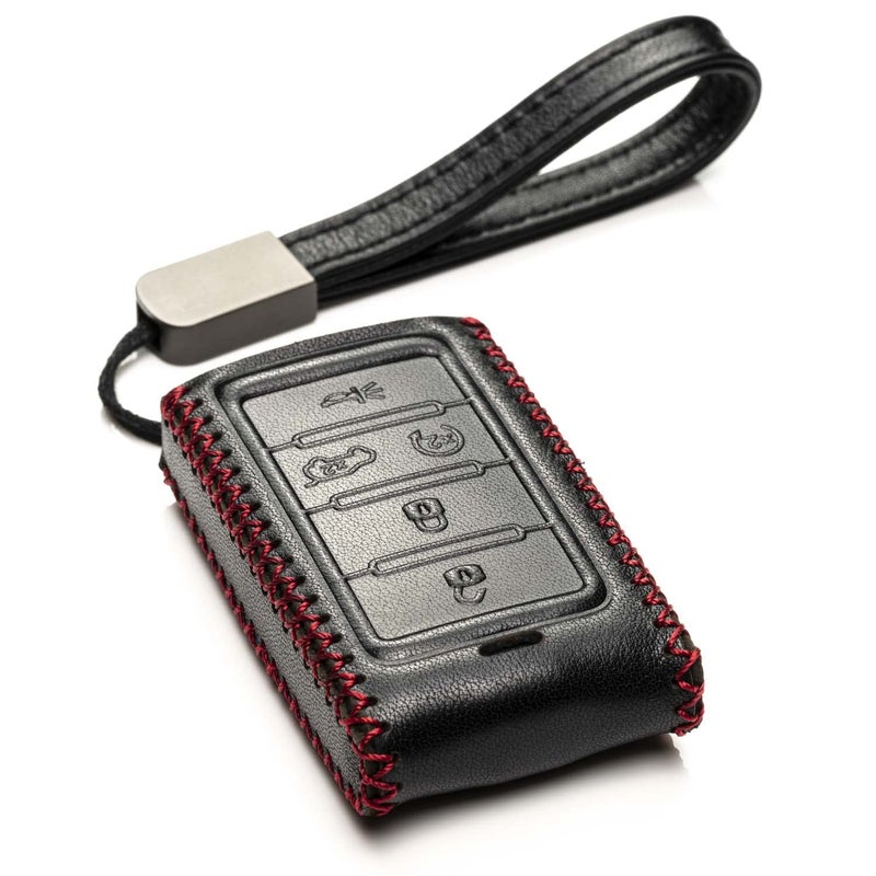Vitodeco Genuine Leather Smart Key Fob Case Compatible with Jeep Wagoneer, Jeep Grand Wagoneer, Jeep Grand Cherokee 2022-2025 (5-Button, Black/Red) - Image 4