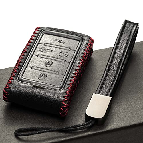 Vitodeco Genuine Leather Smart Key Fob Case Compatible with Jeep Wagoneer, Jeep Grand Wagoneer, Jeep Grand Cherokee 2022-2025 (5-Button, Black/Red) - Image 5