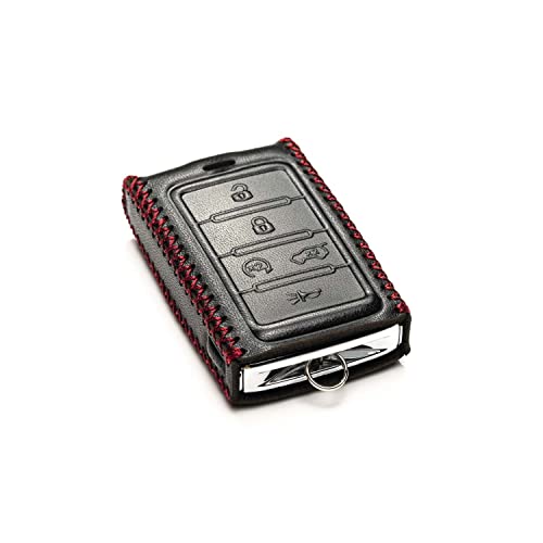 Vitodeco Genuine Leather Smart Key Fob Case Compatible with Jeep Wagoneer, Jeep Grand Wagoneer, Jeep Grand Cherokee 2022-2025 (5-Button, Black/Red) - Image 3