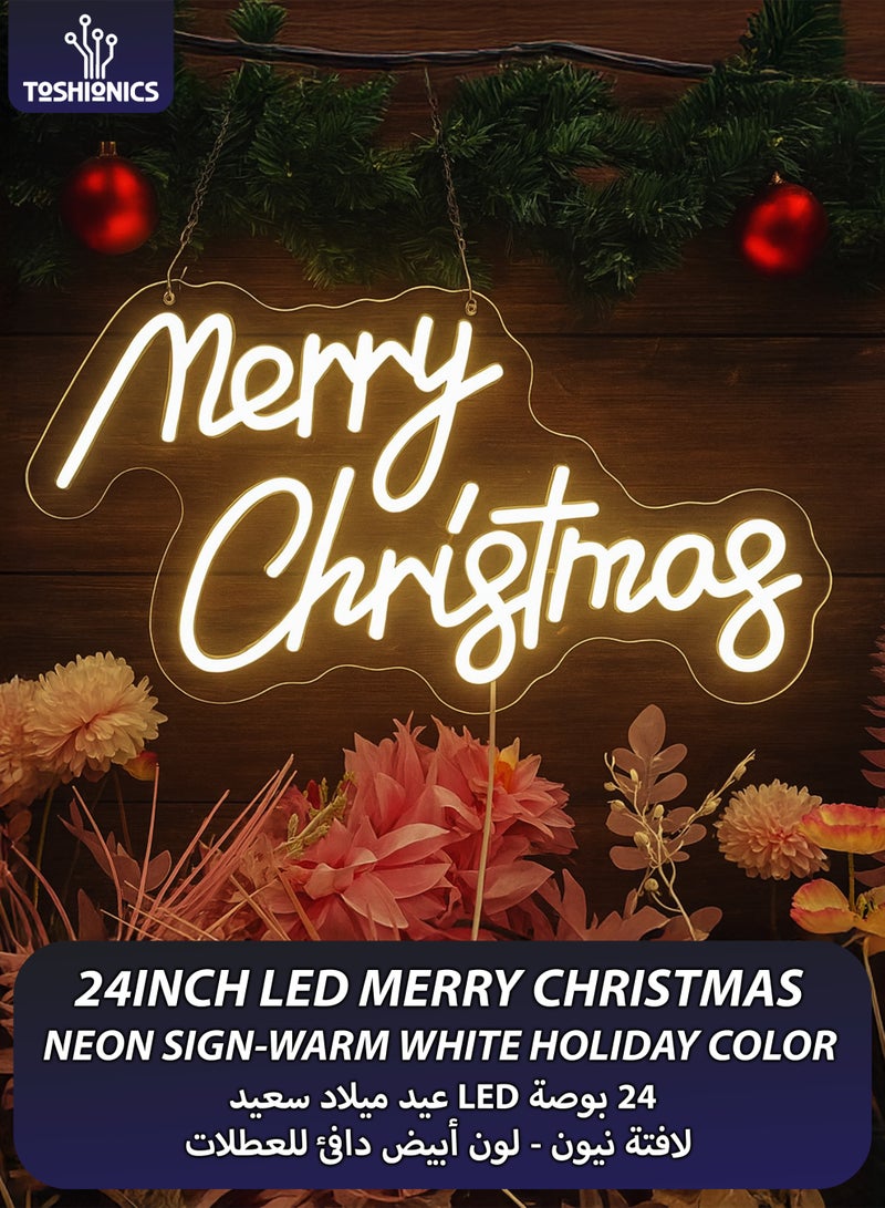 توشيونيكس لافتة نيون LED لعيد ميلاد سعيد مقاس 24 بوصة، إضاءة بيضاء دافئة لتزيين النوافذ والجدران، أضواء LED لعيد الميلاد، لافتة عيد ميلاد سعيد، ضوء حرف متوهج للمنزل، المتجر، الحفلات، عرض العطلات، الحديقة، المنزل، الفناء، الحائط، أكاليل الزهور، ضوء نيون أكريليك مزود بمنفذ USB مع سلسلة تعليق ومخفت - Image 1
