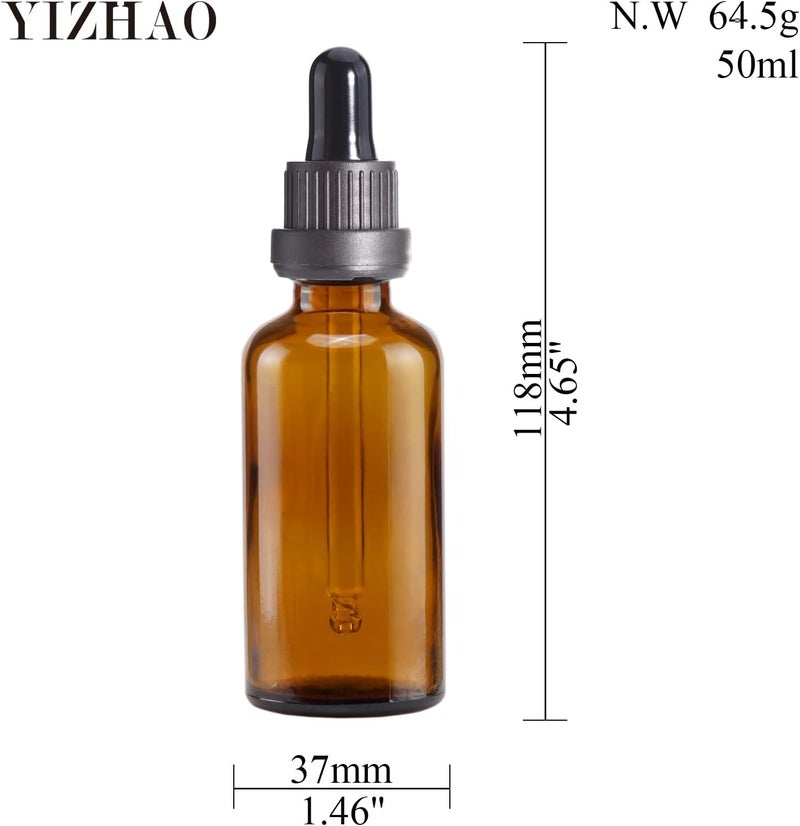 YIZHAO زجاجات قطرات العنبرية سعة 50 مل، مزودة بقطرة زجاجية، للزيوت العطرية، العلاج بالروائح، التدليك، خلط الزيوت الجمالية – 12 قطعة - Image 2