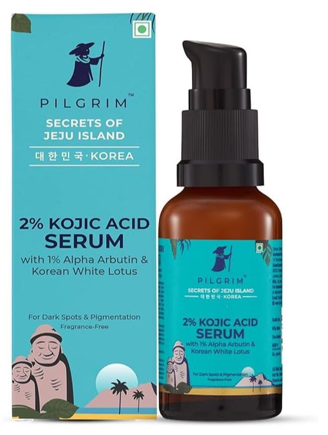 بيلجريم سيروم بيلجريم 2% حمض الكوجيك للوجه (30 مل) مع 1% ألفا أربوتين وزهرة اللوتس البيضاء الكورية لعلاج حب الشباب والبقع الداكنة | سيروم مضاد للتصبغ للوجه للرجال والنساء | لجميع أنواع البشرة - Image 1