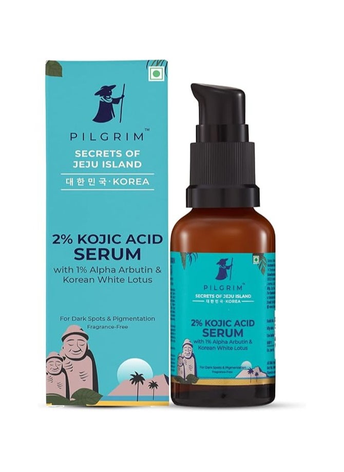 PILGRIM Pilgrim 2% Kojic Acid Serum for face (30 ml) with 1% Alpha Arbutin & Korean White Lotus For Acne & Darks spots| Anti-pigmentation Face Serum For Men & Women | For All Skin Types  - Image 1