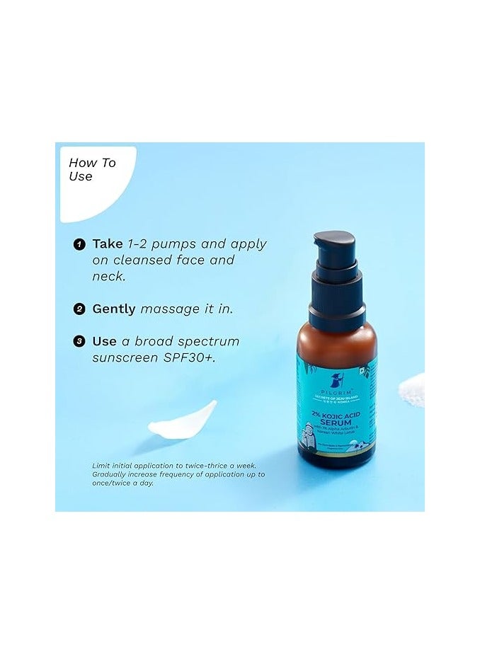 Pilgrim 2% Kojic Acid Serum for face (30 ml) with 1% Alpha Arbutin & Korean White Lotus For Acne & Darks spots| Anti-pigmentation Face Serum For Men & Women | For All Skin Types - Image 2