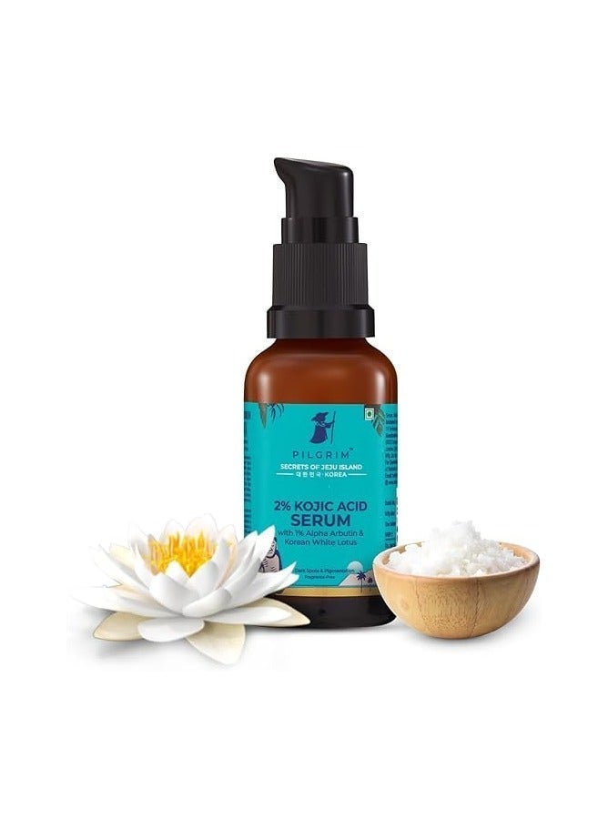 Pilgrim 2% Kojic Acid Serum for face (30 ml) with 1% Alpha Arbutin & Korean White Lotus For Acne & Darks spots| Anti-pigmentation Face Serum For Men & Women | For All Skin Types - Image 1