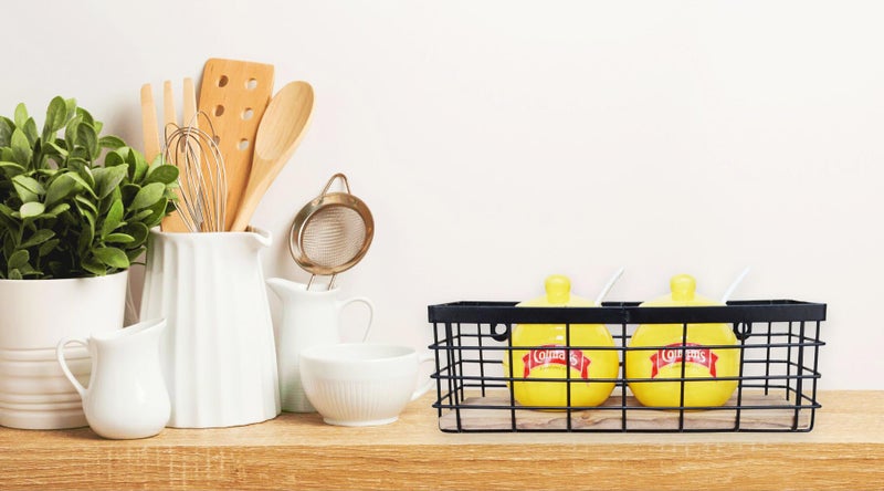 ShabbyDecor Metal Wire Basket Detachable Wood Base Storage Organizer Farmhouse Bin for Kitchen Cabinets  Bathroom  Pantry  Laundry Room  Closets 1 Pack in Black Color Size Small - Image 2