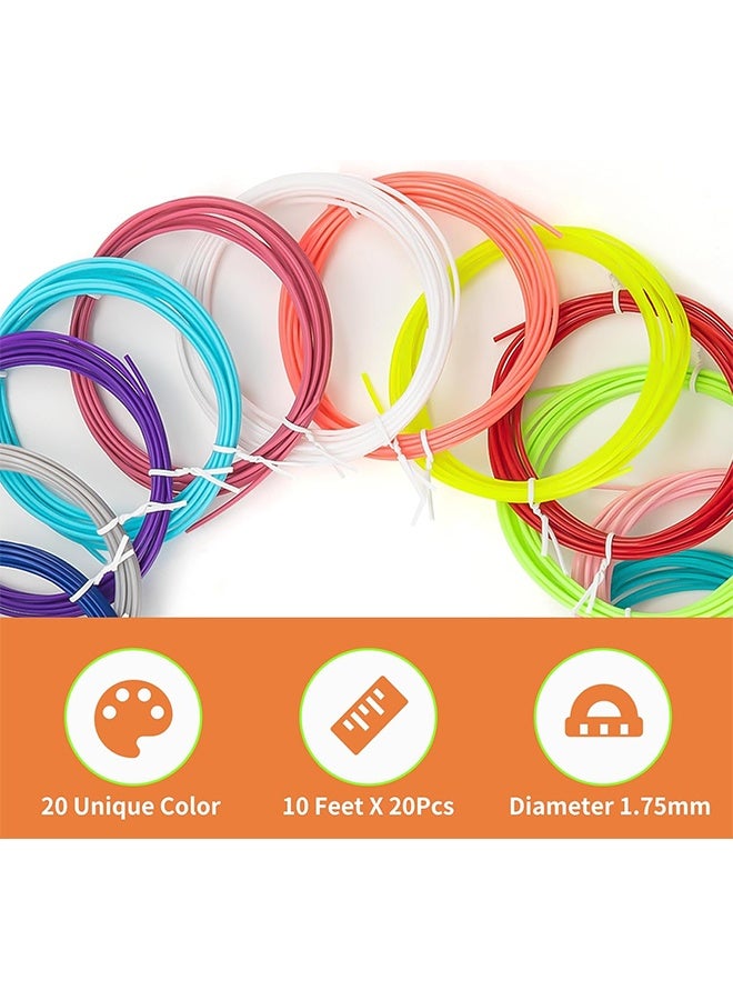 PLA 3D Pen Filament, 20 Bright Colors(Random), 1.75mm Refills for 3D Pens, 10 Feet per Color, Total 200 Feet, Ideal for Creative Projects  - Image 2