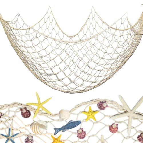 ZNBSIXP Fishing Net Decoration 79 x 39 Inch Natural Decorative Fish Net,Fish Netting for Decoration,Birthday Decorations Fishnet Decor,Decorative Fishing Nets for Wedding Beach Party - Image 1