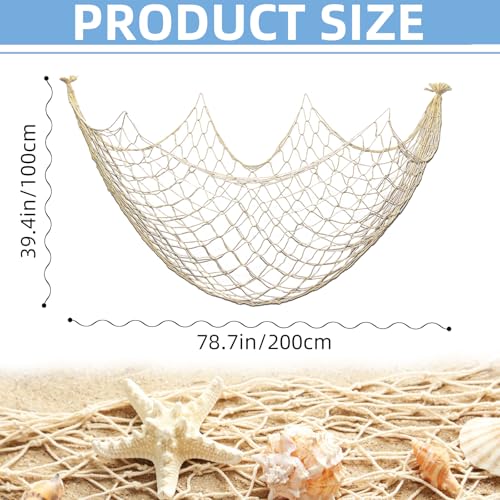 ZNBSIXP Fishing Net Decoration 79 x 39 Inch Natural Decorative Fish Net,Fish Netting for Decoration,Birthday Decorations Fishnet Decor,Decorative Fishing Nets for Wedding Beach Party - Image 3
