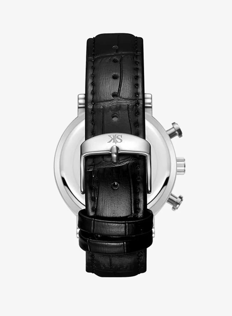 Kenneth Scott Silver Men's Genuine Leather  Chrono & Multi Function Watch K23151-SLBS - 43 mm for Men | Best Price UAE