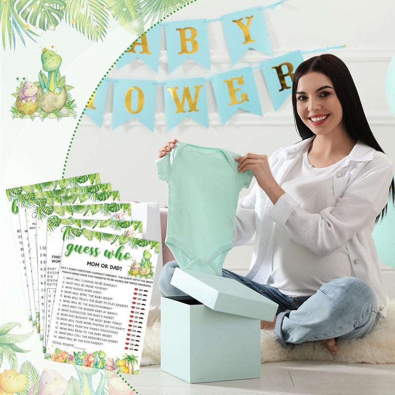 Jetec 302 Pcs Cute Dinosaur Theme Baby Shower Games, 6 Games, 50 Sheets Each, Shower, Word Scramble, Baby Word Search, Predictions and Advice, The Price is Right - Image 5