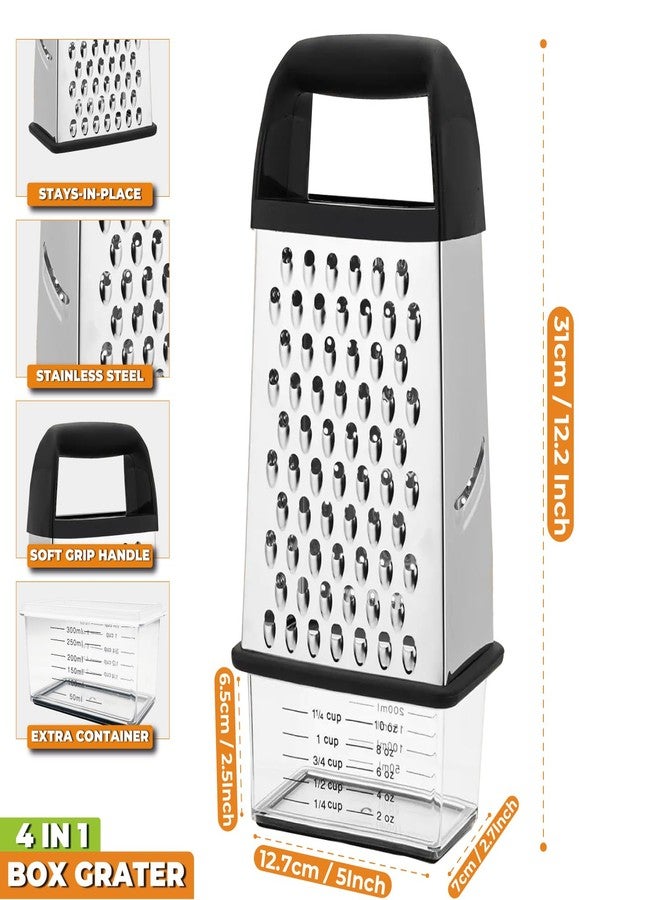 Salt XL4-Sided Cheese Grater for Kitchen With Container- 100% BPA-Free Stainless Steel Vegetable Box Grater-Parmesan Shredder-Slip Resistant Handle-Dishwasher Safe Zester Gifts for Chef - Black - Image 3