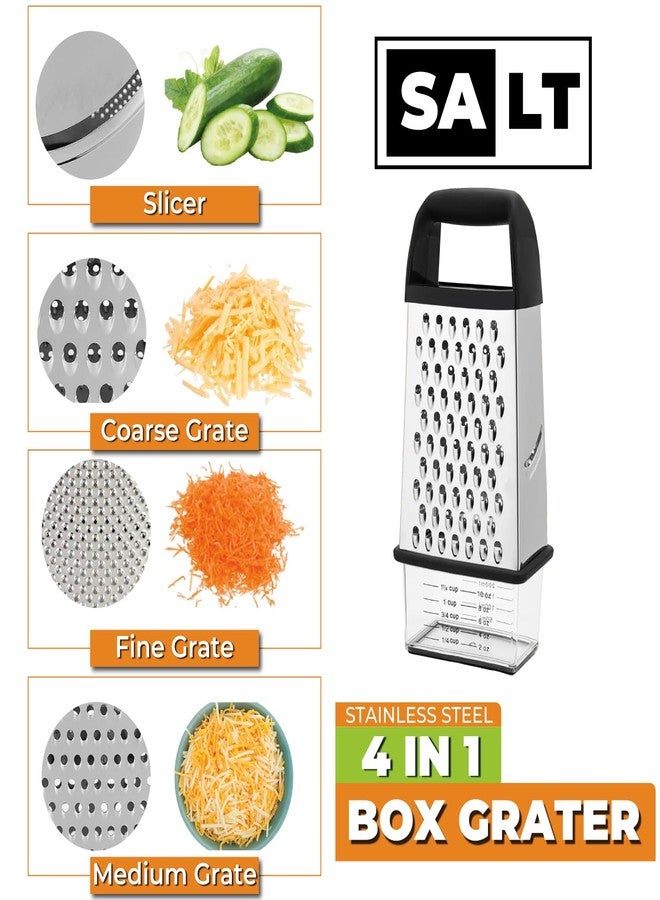 Salt XL4-Sided Cheese Grater for Kitchen With Container- 100% BPA-Free Stainless Steel Vegetable Box Grater-Parmesan Shredder-Slip Resistant Handle-Dishwasher Safe Zester Gifts for Chef - Black - Image 4
