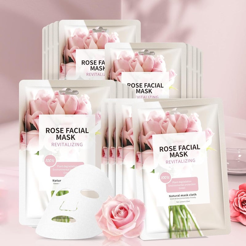 YAFUSIPE Face Mask Skin Care Anti Aging Facial Mask Sheets Mask Face Masks Beauty Rose Sheet Masks for Face Bulk Face Masks Skincare Facial Masks 10 Sheets