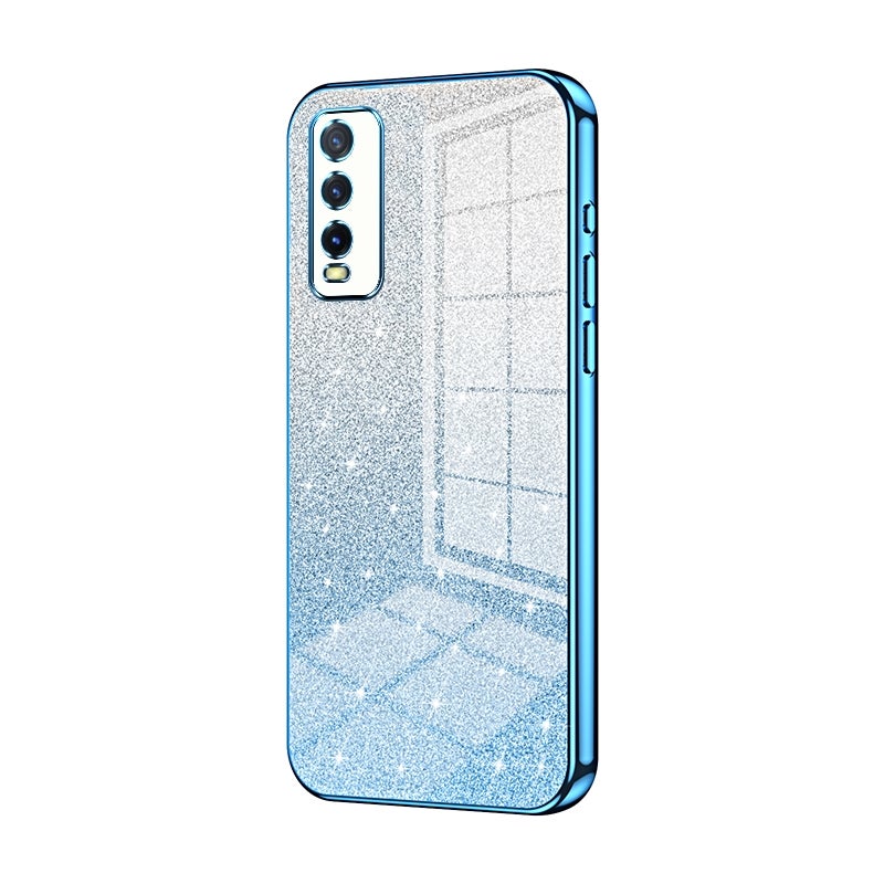 HuHa Case Cover For vivo Y20 / Y20i / Y20s / iQOO U1x Gradient Glitter Powder Electroplated Phone Case(Blue) - Image 1