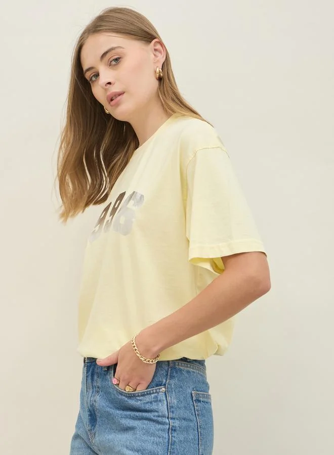 Styli Acid Washed 1998 Foil Slogan Print Oversized T-Shirt