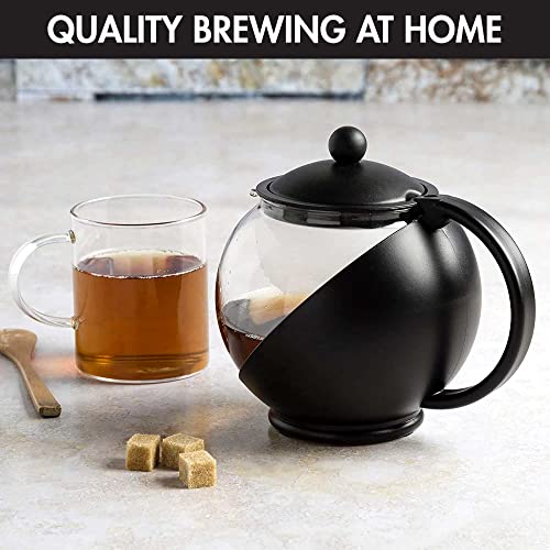 Primula Half Moon Teapot with Removable Infuser, Glass Tea Maker with Reusable Fine Mesh Stainless Steel Filter, Dishwasher Safe, 40-Ounce, Black - Image 2