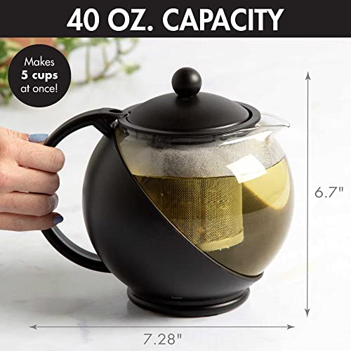 Primula Half Moon Teapot with Removable Infuser, Glass Tea Maker with Reusable Fine Mesh Stainless Steel Filter, Dishwasher Safe, 40-Ounce, Black - Image 4