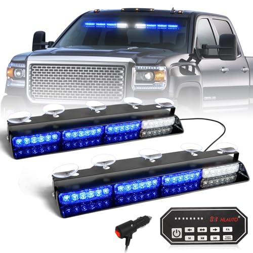 HLauto 604N Emergency Dash Strobe Lights: 2x16.8 inch Blue Security Light w/Take Down, 48 LED Safety Flashing Warning Hazard Interior Windshield Light Bar for Trucks Vehicles - Image 1