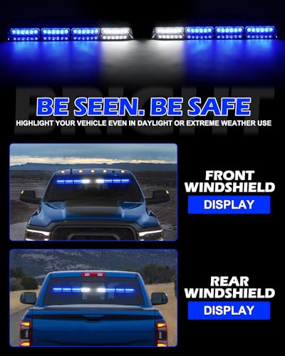 HLauto 604N Emergency Dash Strobe Lights: 2x16.8 inch Blue Security Light w/Take Down, 48 LED Safety Flashing Warning Hazard Interior Windshield Light Bar for Trucks Vehicles - Image 2
