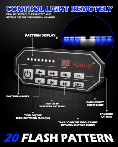 HLauto 604N Emergency Dash Strobe Lights: 2x16.8 inch Blue Security Light w/Take Down, 48 LED Safety Flashing Warning Hazard Interior Windshield Light Bar for Trucks Vehicles - Image 4