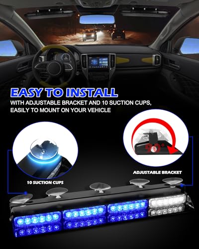 HLauto 604N Emergency Dash Strobe Lights: 2x16.8 inch Blue Security Light w/Take Down, 48 LED Safety Flashing Warning Hazard Interior Windshield Light Bar for Trucks Vehicles - Image 5