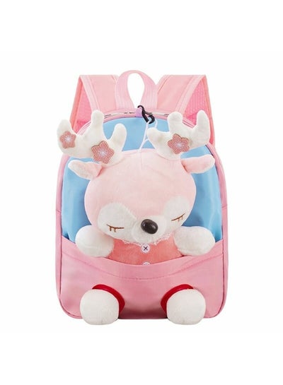 Kidzilla Plush Backpack with Little Pink Deer Design, Light Pink Cuddly Toy Bag for Toddlers & Preschoolers
