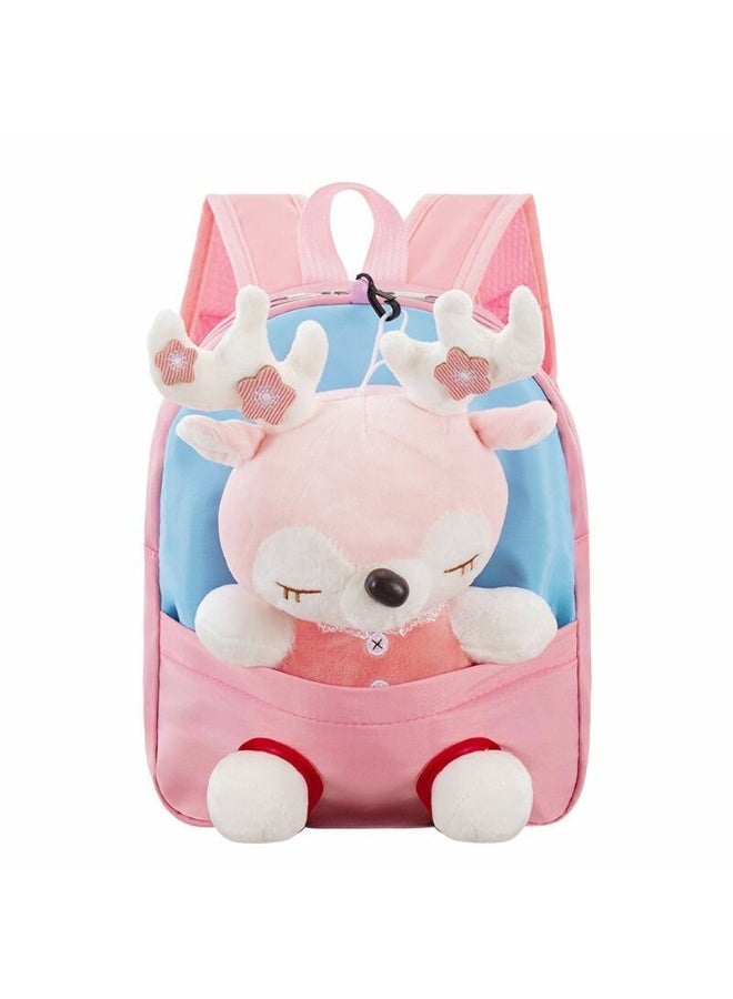 Plush Backpack with Little Pink Deer Design, Light Pink Cuddly Toy Bag for Toddlers & Preschoolers
