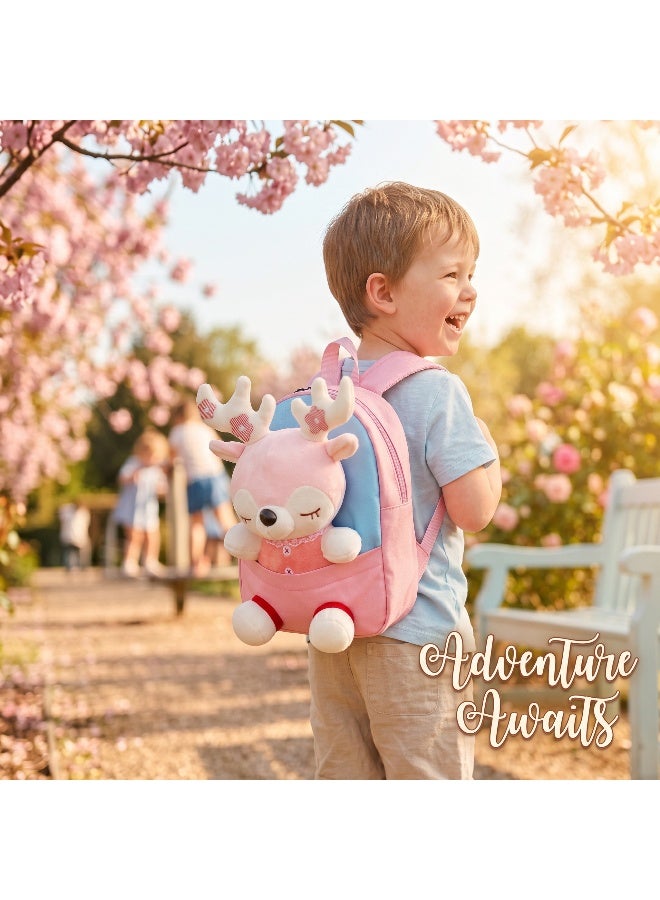 Kidzilla Plush Backpack with Little Pink Deer Design, Light Pink Cuddly Toy Bag for Toddlers & Preschoolers - Image 2