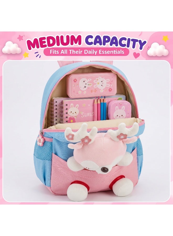 Kidzilla Plush Backpack with Little Pink Deer Design, Light Pink Cuddly Toy Bag for Toddlers & Preschoolers - Image 4