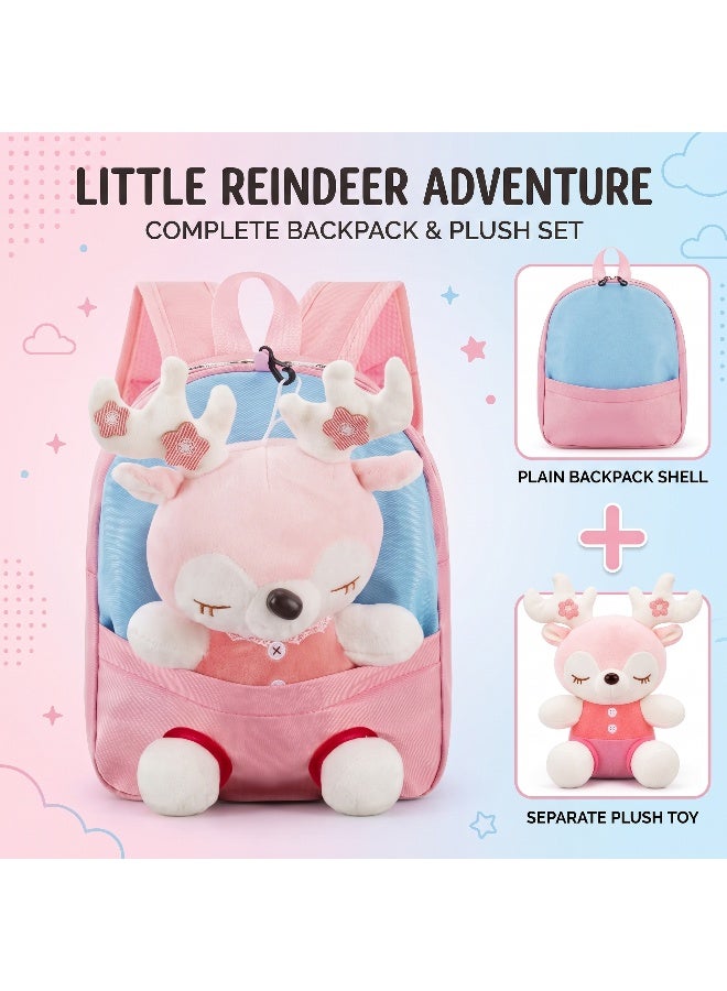 Kidzilla Plush Backpack with Little Pink Deer Design, Light Pink Cuddly Toy Bag for Toddlers & Preschoolers - Image 3
