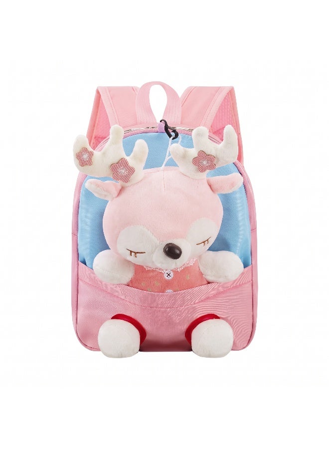 Kidzilla Plush Backpack with Little Pink Deer Design, Light Pink Cuddly Toy Bag for Toddlers & Preschoolers - Image 1