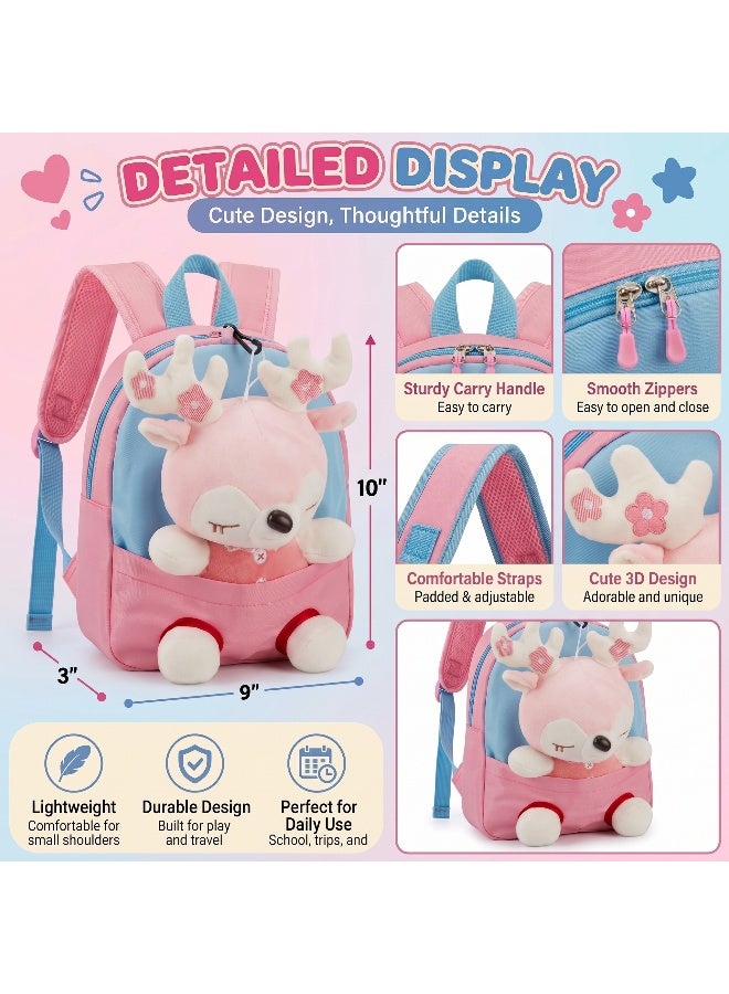 Kidzilla Plush Backpack with Little Pink Deer Design, Light Pink Cuddly Toy Bag for Toddlers & Preschoolers - Image 5